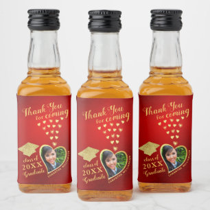 Elegant Red Gold Vielen Dank 2023 Abschluss Alkoholflaschenetikett