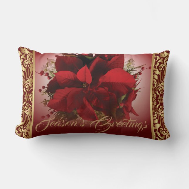 Elegant Red & Gold Weihnachten Poinsettia Lendenkissen (Vorderseite)