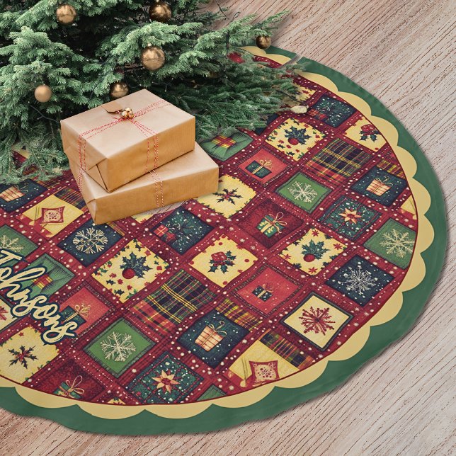 Elegant red green festive christmas pattern custom polyester weihnachtsbaumdecke (Von Creator hochgeladen)
