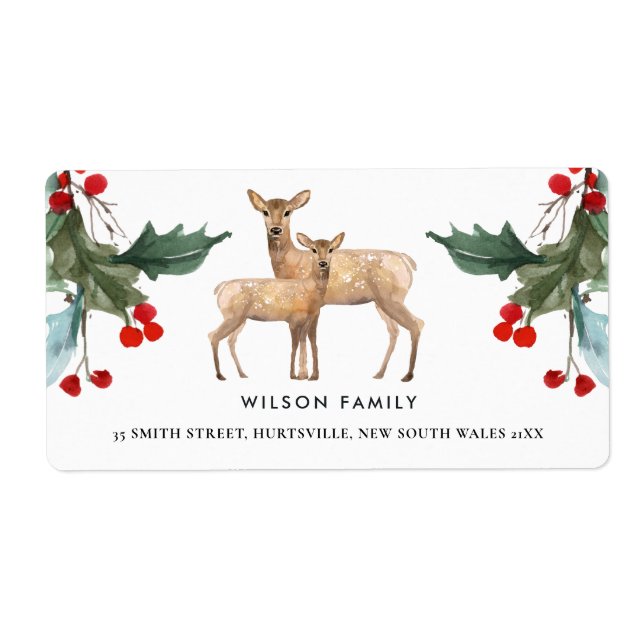 ELEGANT RED GREEN HOLLY BERRY DEER DUO NEW YEAR (Vorne)