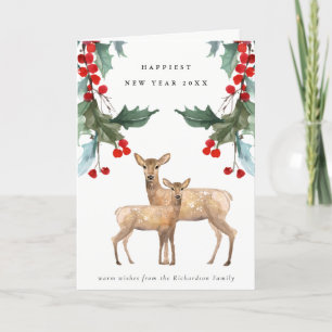 ELEGANT RED GREEN HOLLY BERRY DEER DUO NEW YEY KARTE