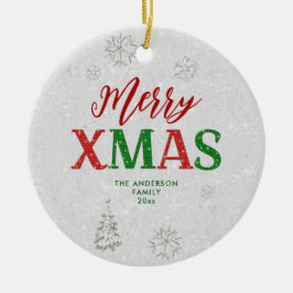 Elegant Red Green Kristall Merry White Christmas Keramik Ornament