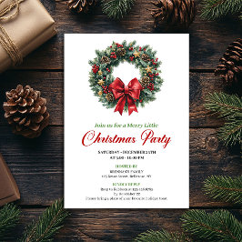 Elegant Red Green Pine Wreath Party Invitation Einladung
