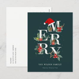 Elegant Red Green White Frohe Weihnachtsfoliage Feiertagspostkarte