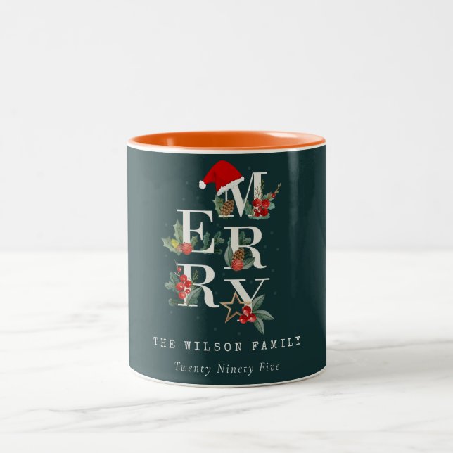 Elegant Red Green White Frohe Weihnachtsfoliage Zweifarbige Tasse (Mittel)