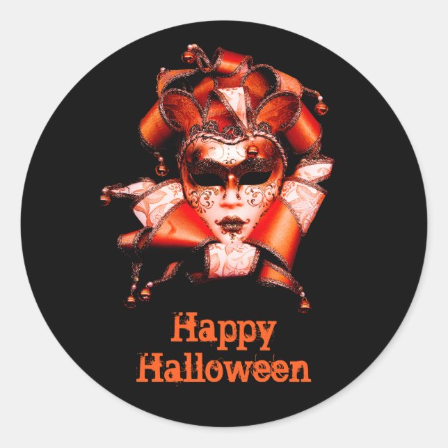 Elegant Red Halloween Maske Graphic Runder Aufkleber (Vorderseite)