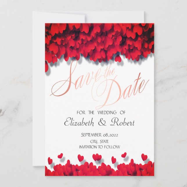 Elegant Red Hearts Save The Date (Vorderseite)
