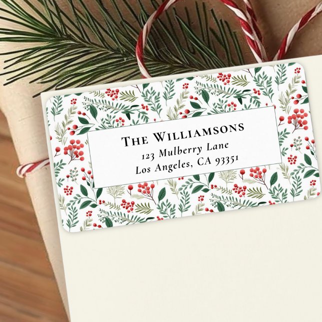 Elegant Red Holly Berry Greenery Rücksendeadresse Adressaufkleber (Von Creator hochgeladen)