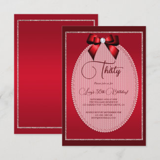 Elegant Red Jewel Bow Birthday Einladung