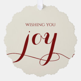 Elegant Red Joy Personalized Christmas Photo Ornament Karte