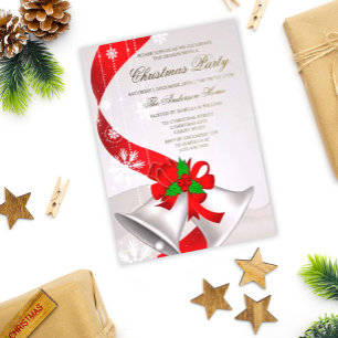 Elegant Red Loop Silver Bells Christmas Invitation