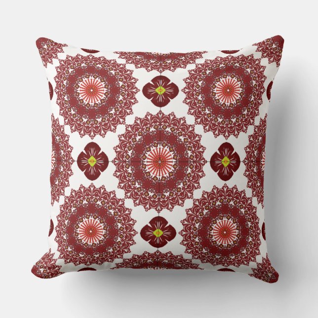 Elegant Red Mandala Geometric Bedroom & Home Texti Kissen (Vorderseite)