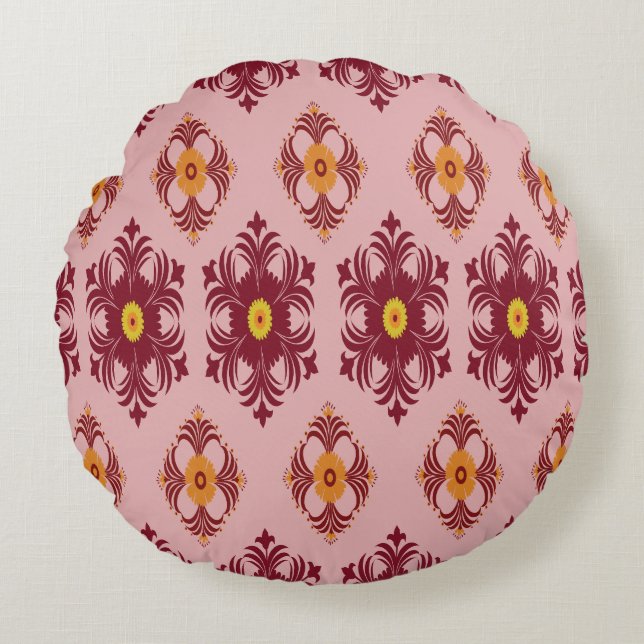 Elegant Red Mandala Geometric Bedroom & Home Texti Rundes Kissen (Vorderseite)