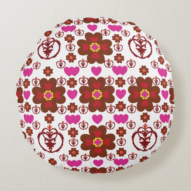 Elegant Red Mandala Geometric Bedroom & Home Texti Rundes Kissen (Vorderseite)