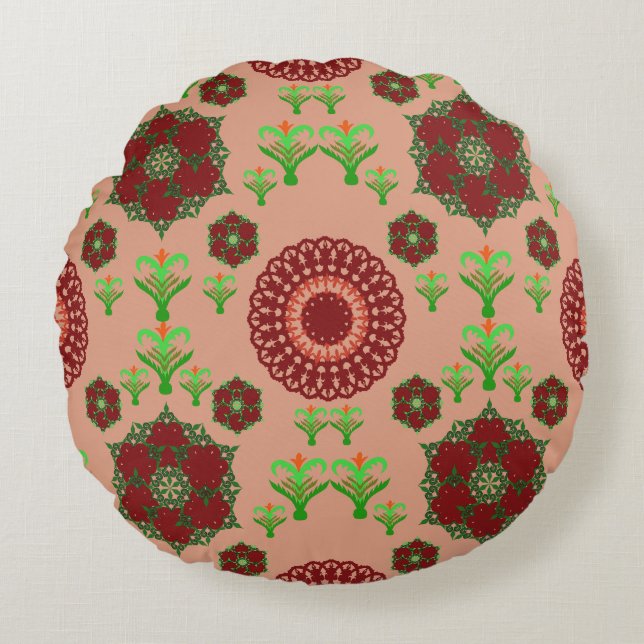 Elegant Red Mandala Geometric Bedroom & Home Texti Rundes Kissen (Vorderseite)