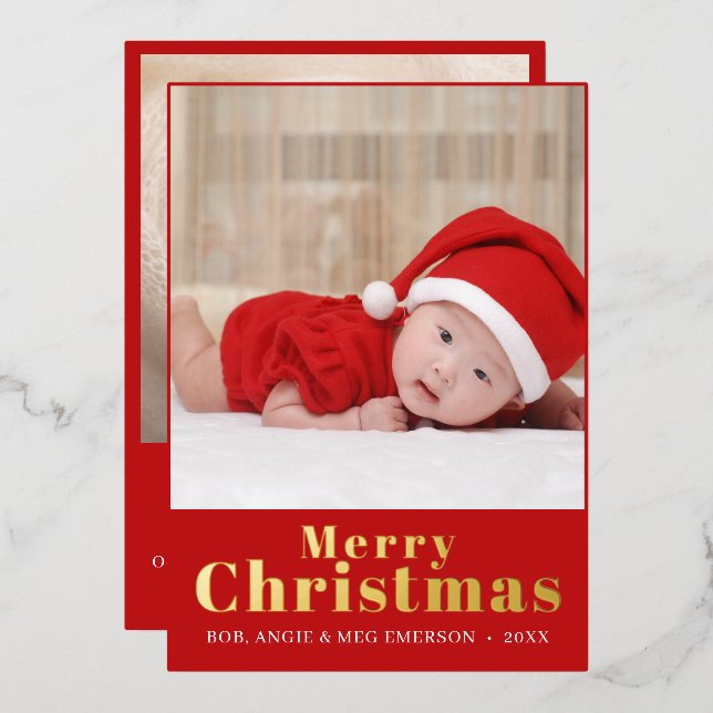 Elegant Red Merry Little Christmas Foto Collage Folieneinladung (Vorderseite/Rückseite)