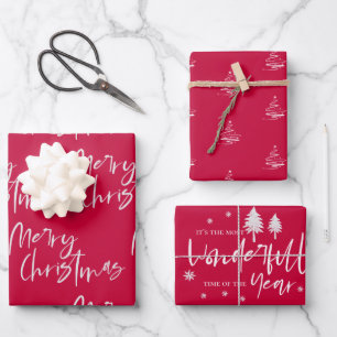 Elegant Red Merry Weihnachtsgeschenk Geschenkpapier Set