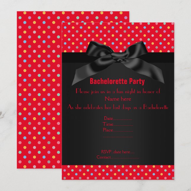 ELEGANT Red Pastel SPOT BACHELORETTE Einladung (Vorne/Hinten)