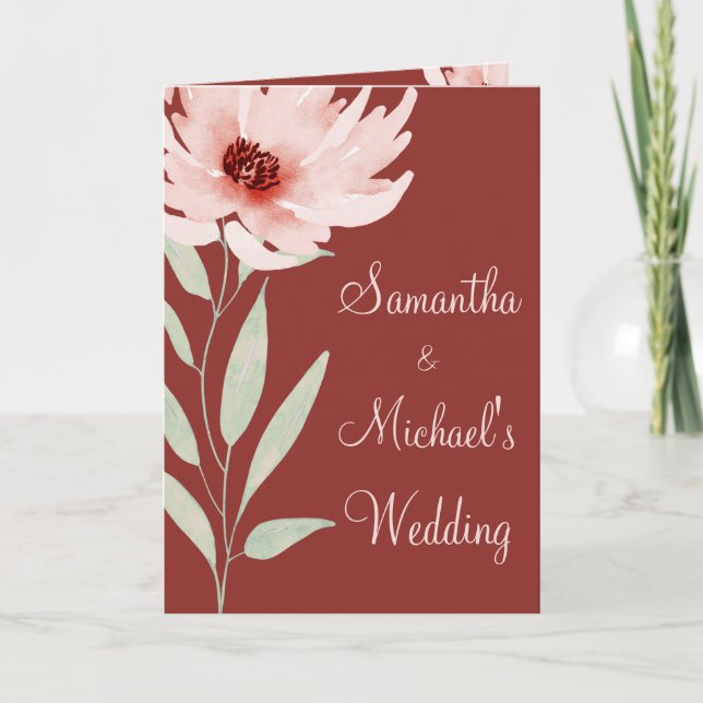 Elegant Red Pink Watercolor Floral Wedding Folded Einladung (Vorderseite)