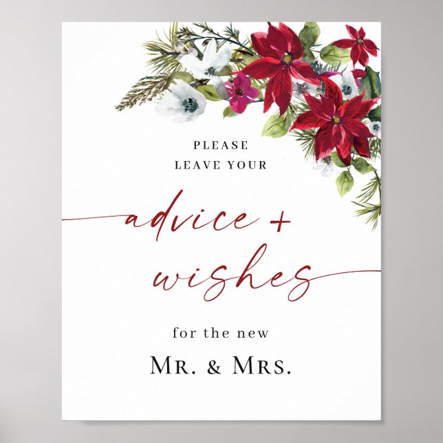 Elegant Red Poinsettia Advice & Wishings Wedding Poster (Vorne)