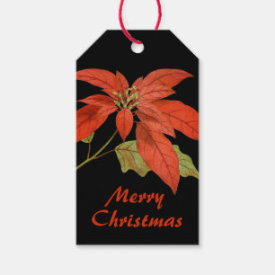 Elegant Red Poinsettia auf Black Geschenkanhänger
