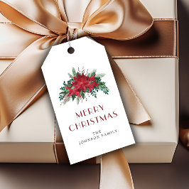 Elegant Red Poinsettia Floral Christmas Geschenkanhänger