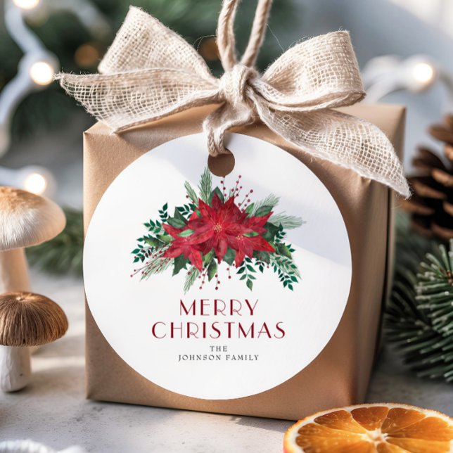 Elegant Red Poinsettia Floral Christmas Geschenkanhänger (Elegant Red Poinsettia Floral Christmas Favor Tags)