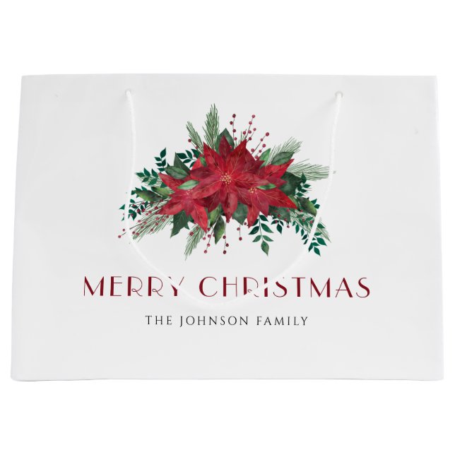 Elegant Red Poinsettia Floral Christmas Große Geschenktüte (Vorderseite)