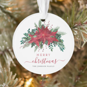 Elegant Red Poinsettia Floral Frohe Weihnachten Ornament