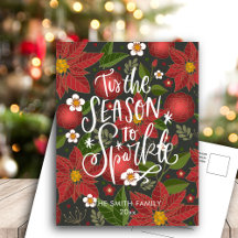 Elegant Red Poinsettia Floral Modern Script Chic H