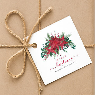 Elegant Red Poinsettia Floral Script Weihnachten Geschenkanhänger