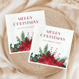 Elegant Red Poinsettia Frohe Weihnachten Serviette