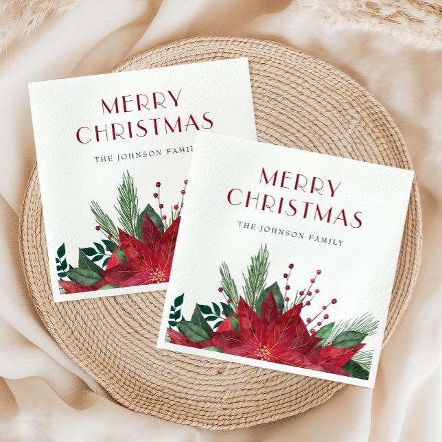 Elegant Red Poinsettia Frohe Weihnachten Serviette (Elegant Red Poinsettia Merry Christmas Napkins)
