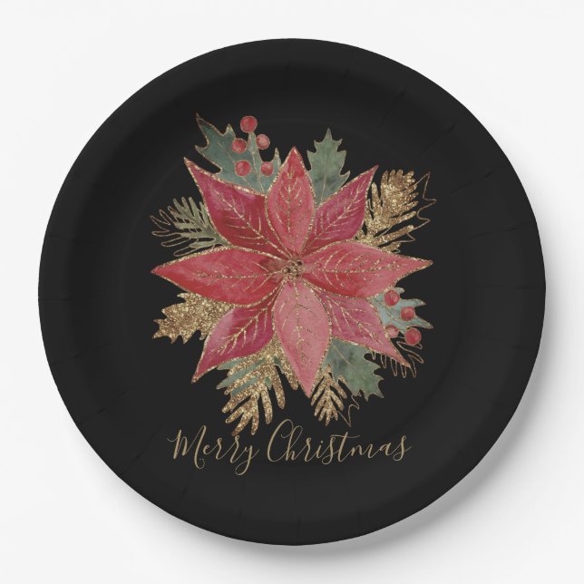 Elegant Red Poinsettia Frohe Weihnachts-Party Pappteller (Vorderseite)