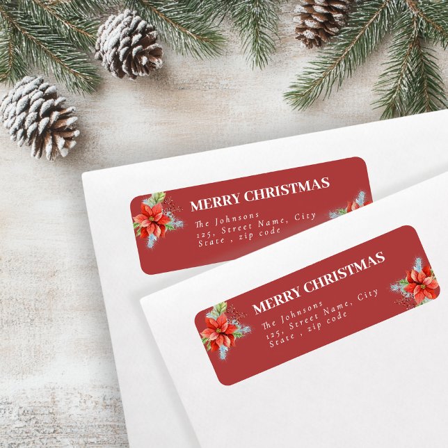 Elegant Red Poinsettia Holiday Return Address (Von Creator hochgeladen)
