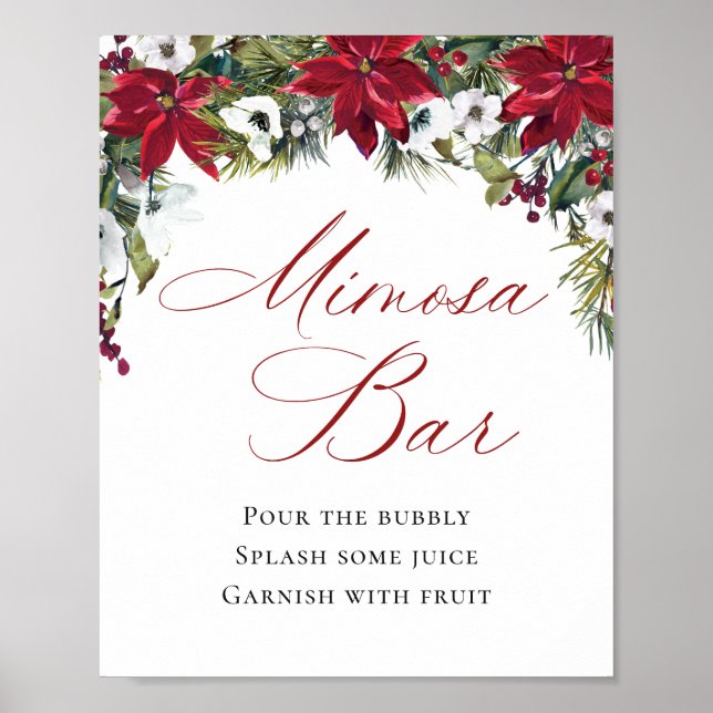 Elegant Red Poinsettia Mimosa Bar Wedding Poster (Vorne)