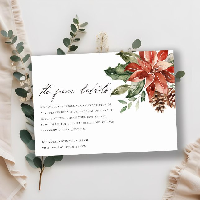 Elegant Red Poinsettia Pine Cone Hochzeit Details Begleitkarte (Von Creator hochgeladen)