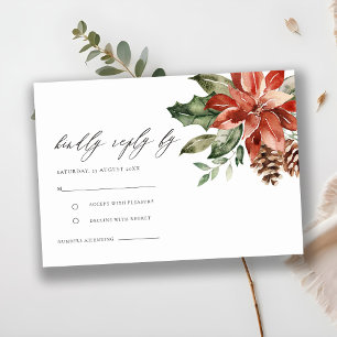 Elegant Red Poinsettia Pine Cone Wedding RSVP Begleitkarte