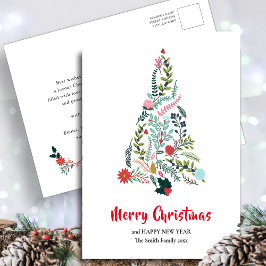 Elegant Red Poinsettia Pine Floral Tree Weihnachte Postkarte