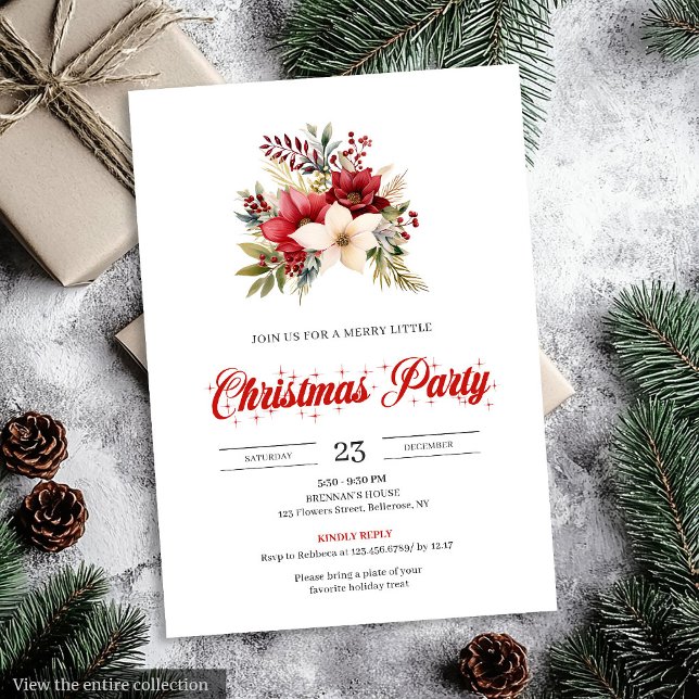 Elegant Red Poinsettia Script Font Christmas  Einladung (Elegant Red Poinsettia Script Font christmas invitation

)