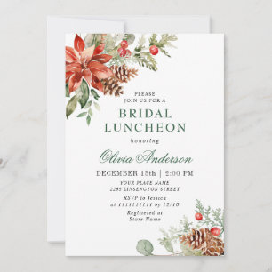Elegant Red Poinsettia Watercolor Bridal LUNCHEON Einladung