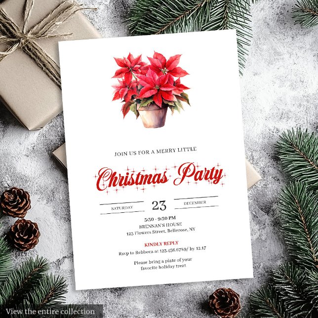 Elegant Red Poinsettia Watercolor Christmas Invite Einladung (Elegant red poinsettia watercolor Christmas invitations with festive charm.)