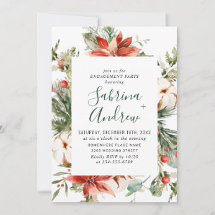 Elegant Red Poinsettia Watercolor ENGAGEMENT PARTY Einladung