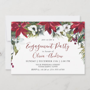 Elegant Red Poinsettia Watercolor ENGAGEMENT PARTY Einladung
