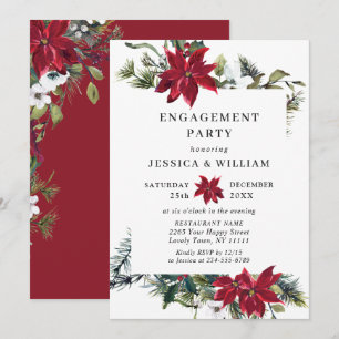 Elegant Red Poinsettia Watercolor ENGAGEMENT PARTY Einladung