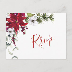 Elegant Red Poinsettia Wedding Watercolor UAWG Postkarte
