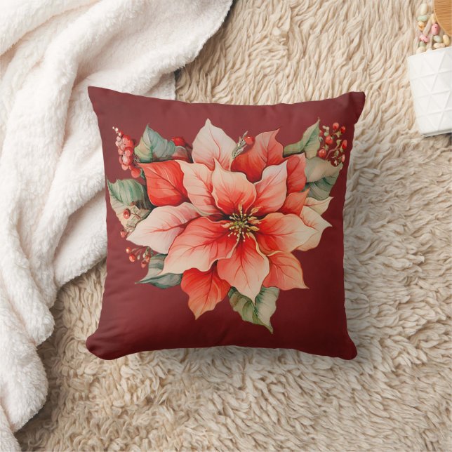 Elegant Red Poinsettia Weihnachten Kissen (Decke)