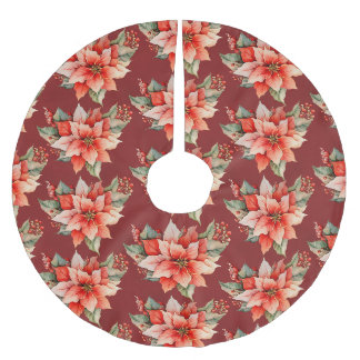 Elegant Red Poinsettia Weihnachten Polyester Weihnachtsbaumdecke