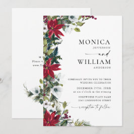 Elegant Red Poinsettia WeihnachtsWedding Einladung