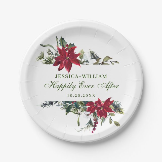 Elegant Red Poinsettia WeihnachtsWedding Pappteller (Vorderseite)